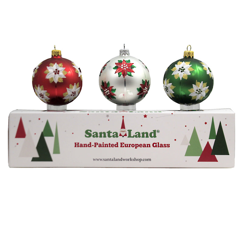 Santa Land Christmas Poinsettia Silver S/3