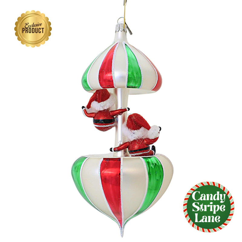 Santa Land Nick & Nicky's Candy Stripe Carousel - 1 Glass Ornament 8.00 Inch, Glass - Ornament Italian Italy Candy Striped Lane 23D1070